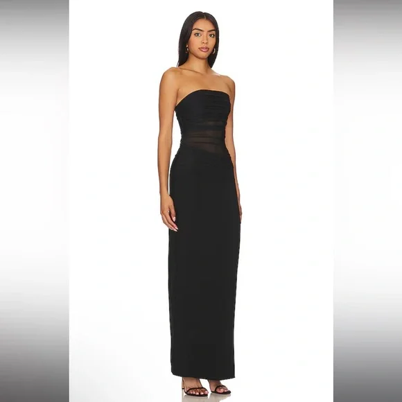 Amanda Uprichard X Revolve Myles Strapless Mesh Panel Maxi Dress Black - Picture 2 of 9